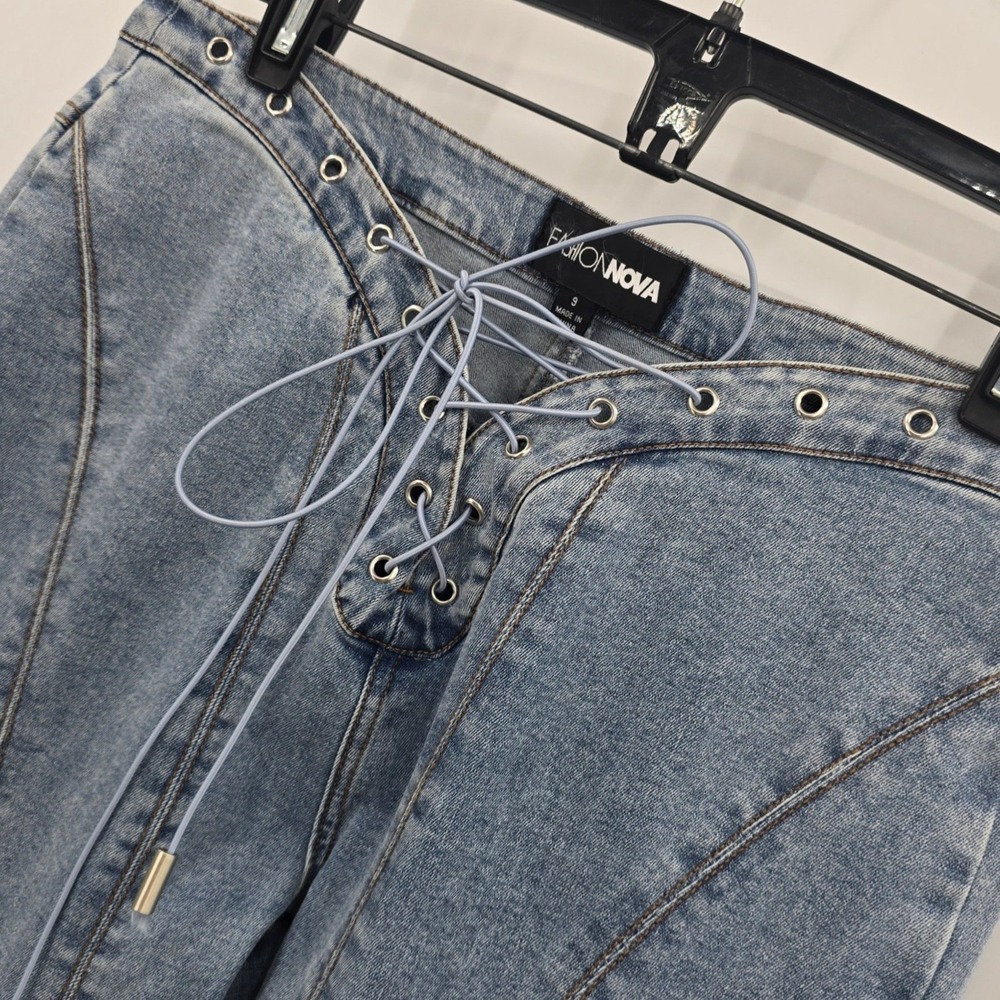 Fashion Nova Jeans Womens 9 Lace Up Front Flare Jeans Hippy Boho